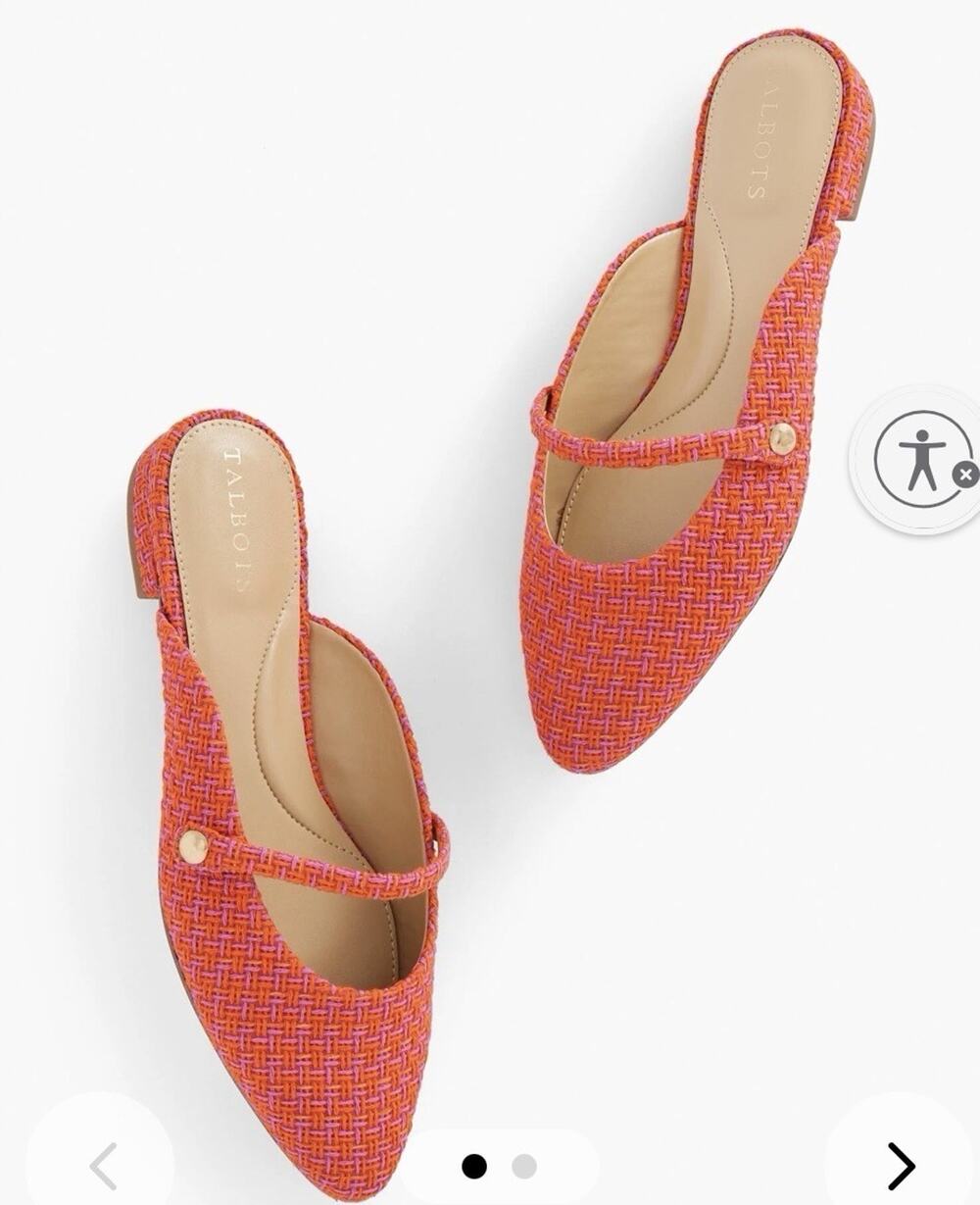 Talbots 6 M Edison Strap Mules Slip On Orange Pink Tweed NEW
